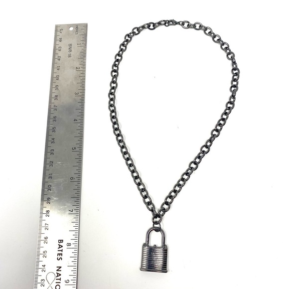New Free People Black Silver Chain Lock Necklace - Picture 5 of 5